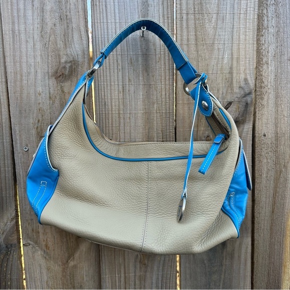 Tod's Blue and Tan Shoulder Bag with Slouchy Design - Picture 1 of 16